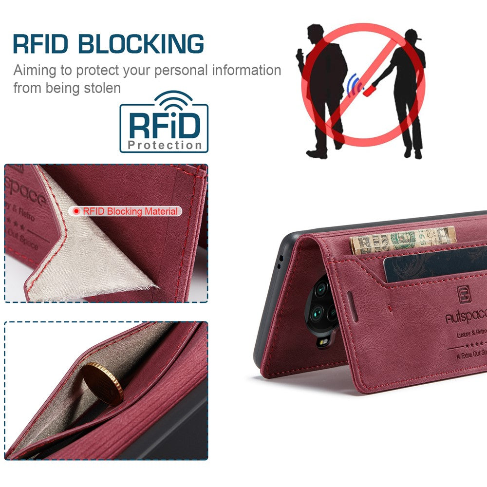 AUTSPACE A01 Series RFID Blocking Retro Matte Leather Case Wallet for Xiaomi Mi 10T Lite 5G/ Mi 10i 5G/Note 9 Pro 5G