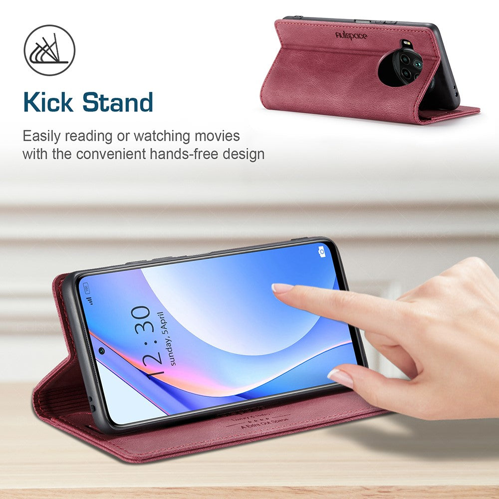 AUTSPACE A01 Series RFID Blocking Retro Matte Leather Case Wallet for Xiaomi Mi 10T Lite 5G/ Mi 10i 5G/Note 9 Pro 5G