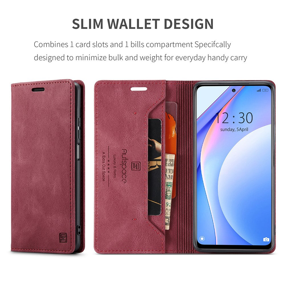 AUTSPACE A01 Series RFID Blocking Retro Matte Leather Case Wallet for Xiaomi Mi 10T Lite 5G/ Mi 10i 5G/Note 9 Pro 5G