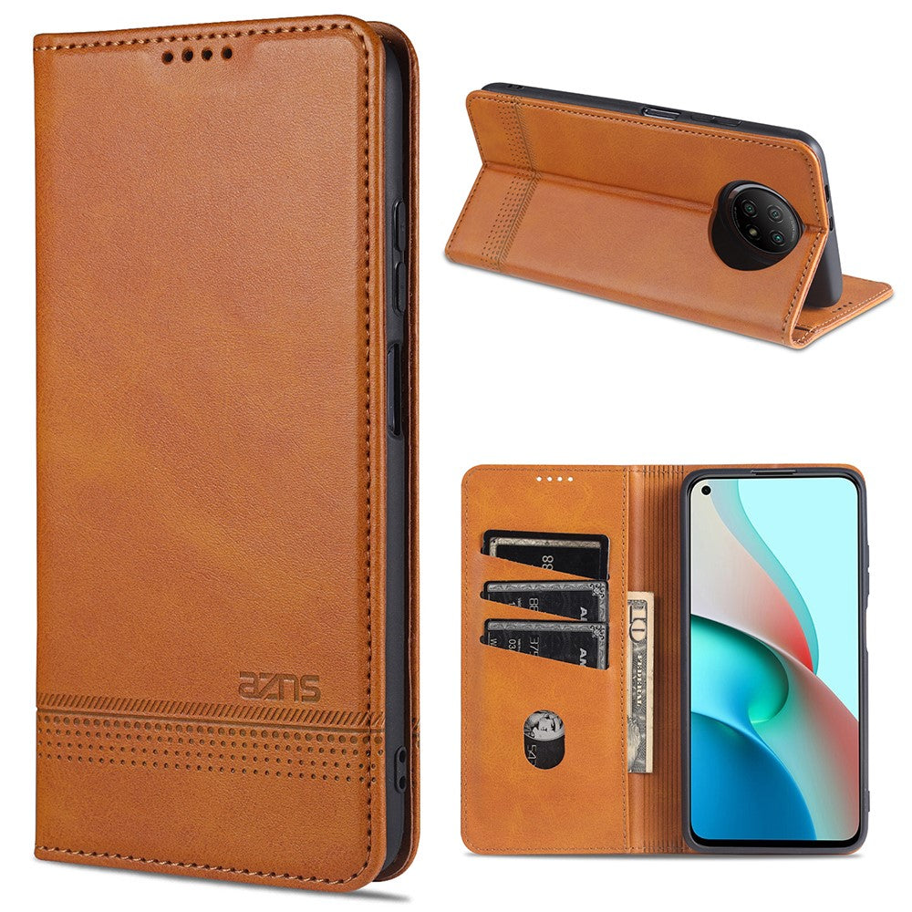 AZNS Läderplånbok med automatisk sugfunktion och mobilstativ för Xiaomi Redmi Note 9 5G/Redmi Note 9T 5G
