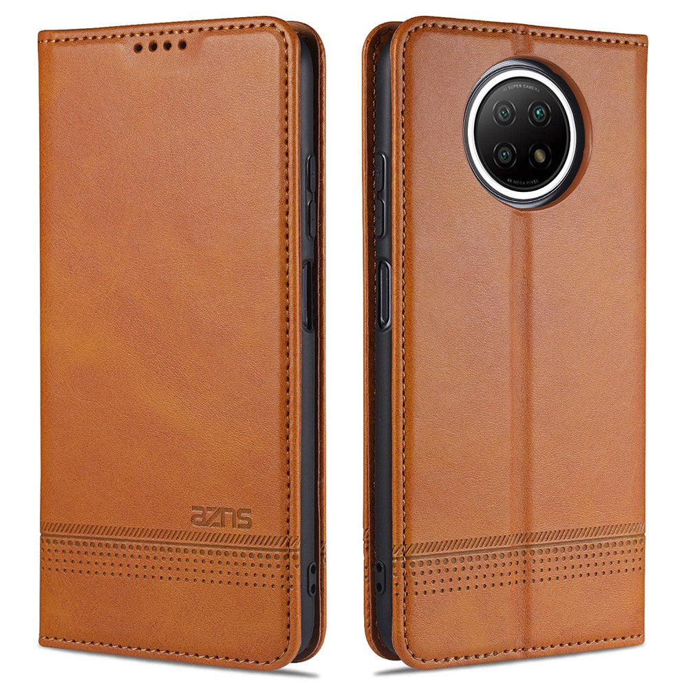 AZNS Läderplånbok med automatisk sugfunktion och mobilstativ för Xiaomi Redmi Note 9 5G/Redmi Note 9T 5G