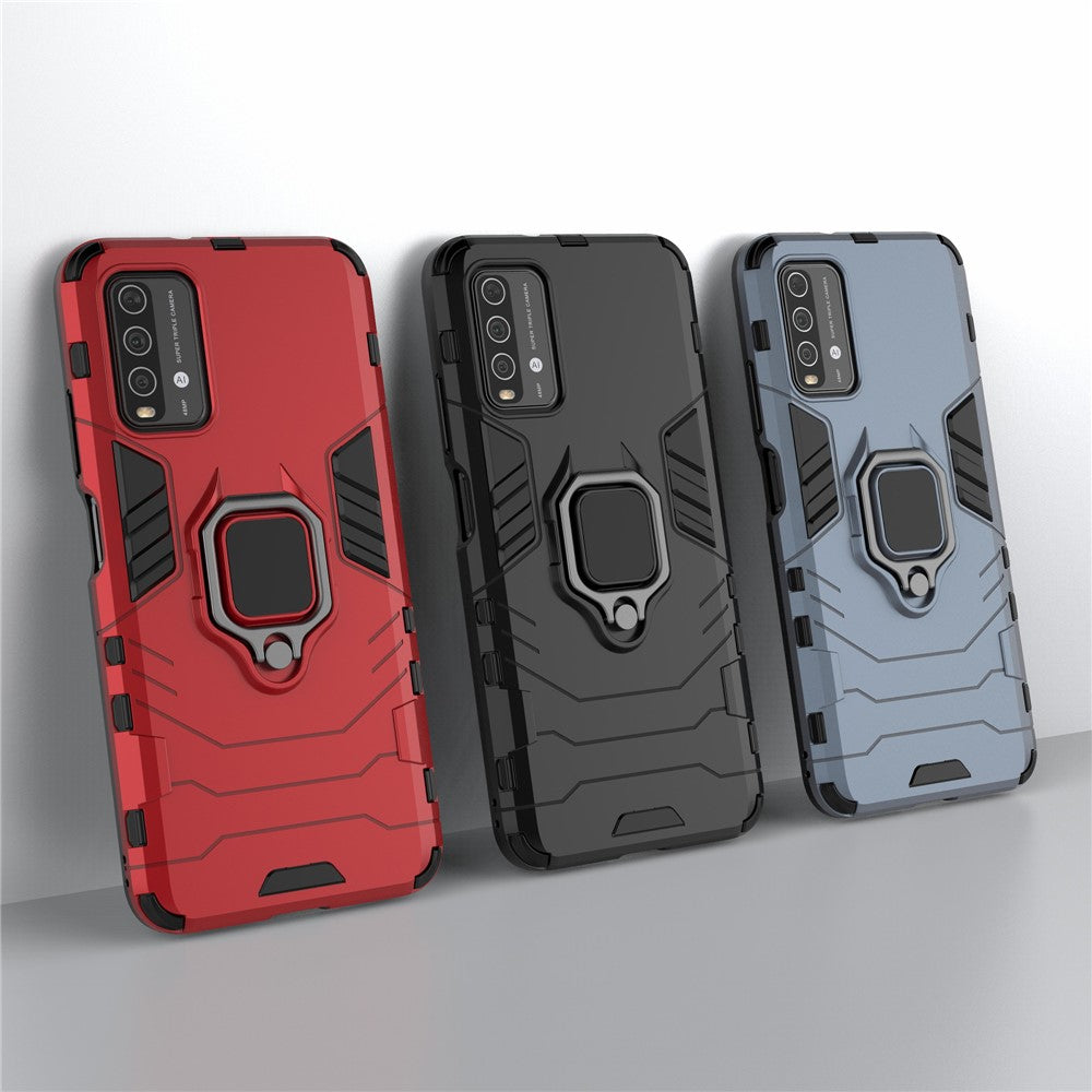 PC TPU Hybrid Finger Ring Holder Kickstand Case for Xiaomi Redmi Note 9 4G (Qualcomm Snapdragon 662)/9 Power/9T