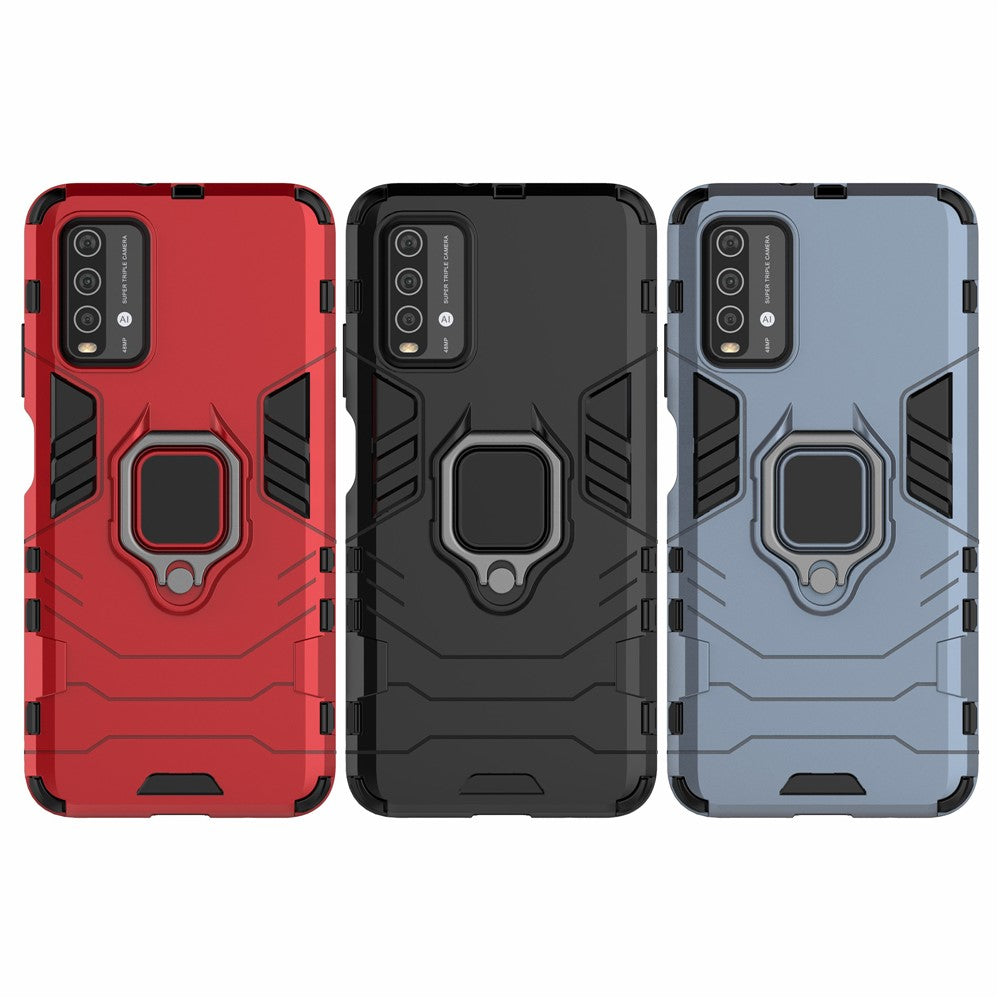 PC TPU Hybrid Finger Ring Holder Kickstand Case for Xiaomi Redmi Note 9 4G (Qualcomm Snapdragon 662)/9 Power/9T