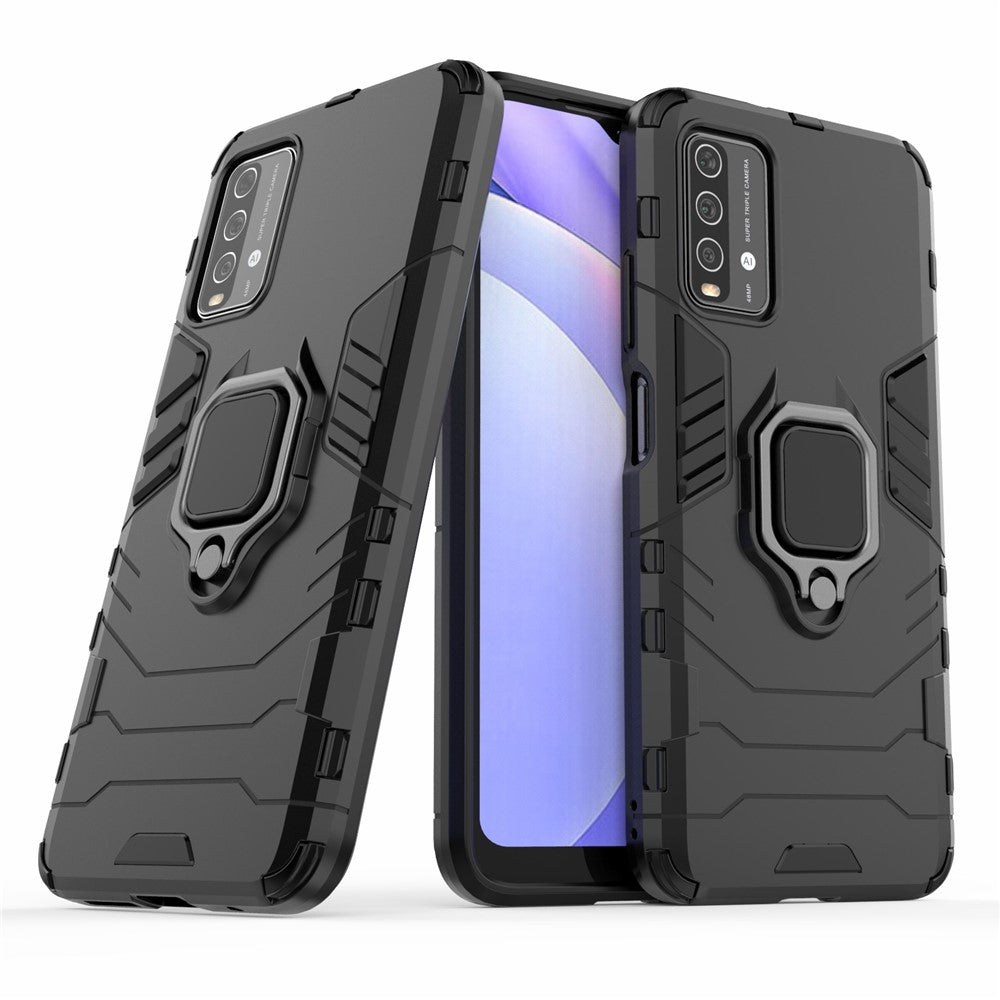 PC TPU Hybrid Finger Ring Holder Kickstand Case for Xiaomi Redmi Note 9 4G (Qualcomm Snapdragon 662)/9 Power/9T