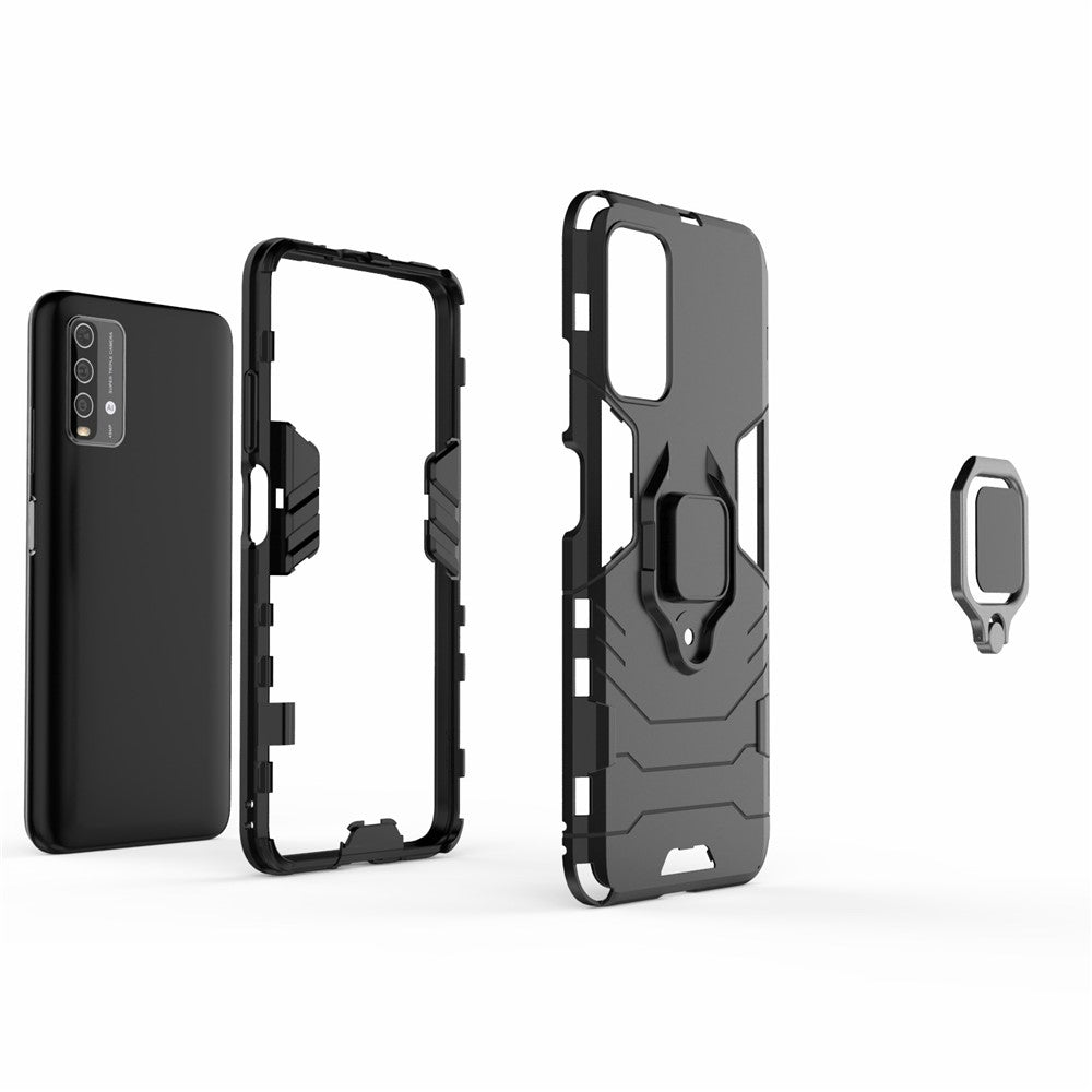PC TPU Hybrid Finger Ring Holder Kickstand Case for Xiaomi Redmi Note 9 4G (Qualcomm Snapdragon 662)/9 Power/9T