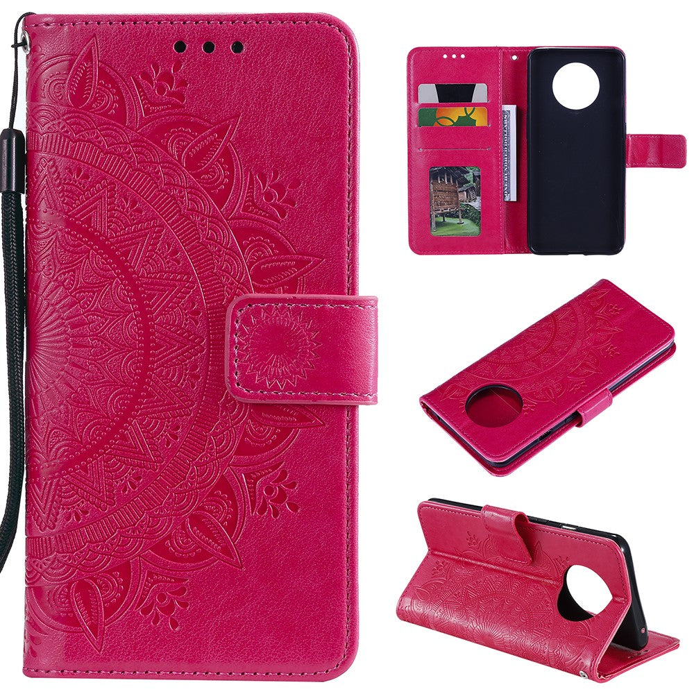 Imprinted Mandala Flower Stand Wallet Leather Case with Lanyard for Xiaomi Redmi Redmi Note 9 5G/Note 9T 5G