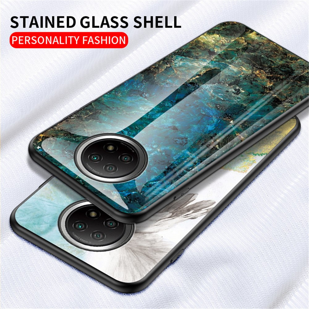 Drop-proof Wear and Scratch Resistant Marbling Pattern Tempered Glass Cell Phone Cover for Xiaomi Redmi Note 9T 5G/Note 9 5G
