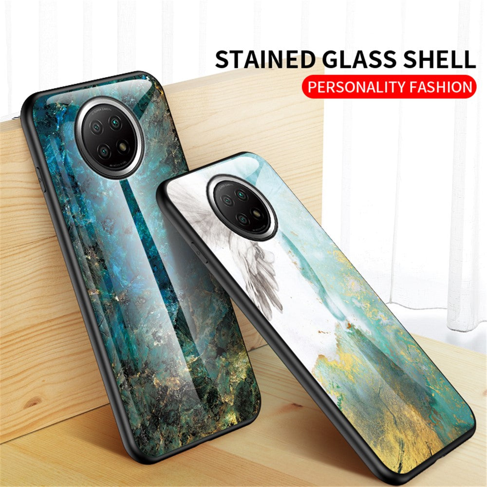 Drop-proof Wear and Scratch Resistant Marbling Pattern Tempered Glass Cell Phone Cover for Xiaomi Redmi Note 9T 5G/Note 9 5G