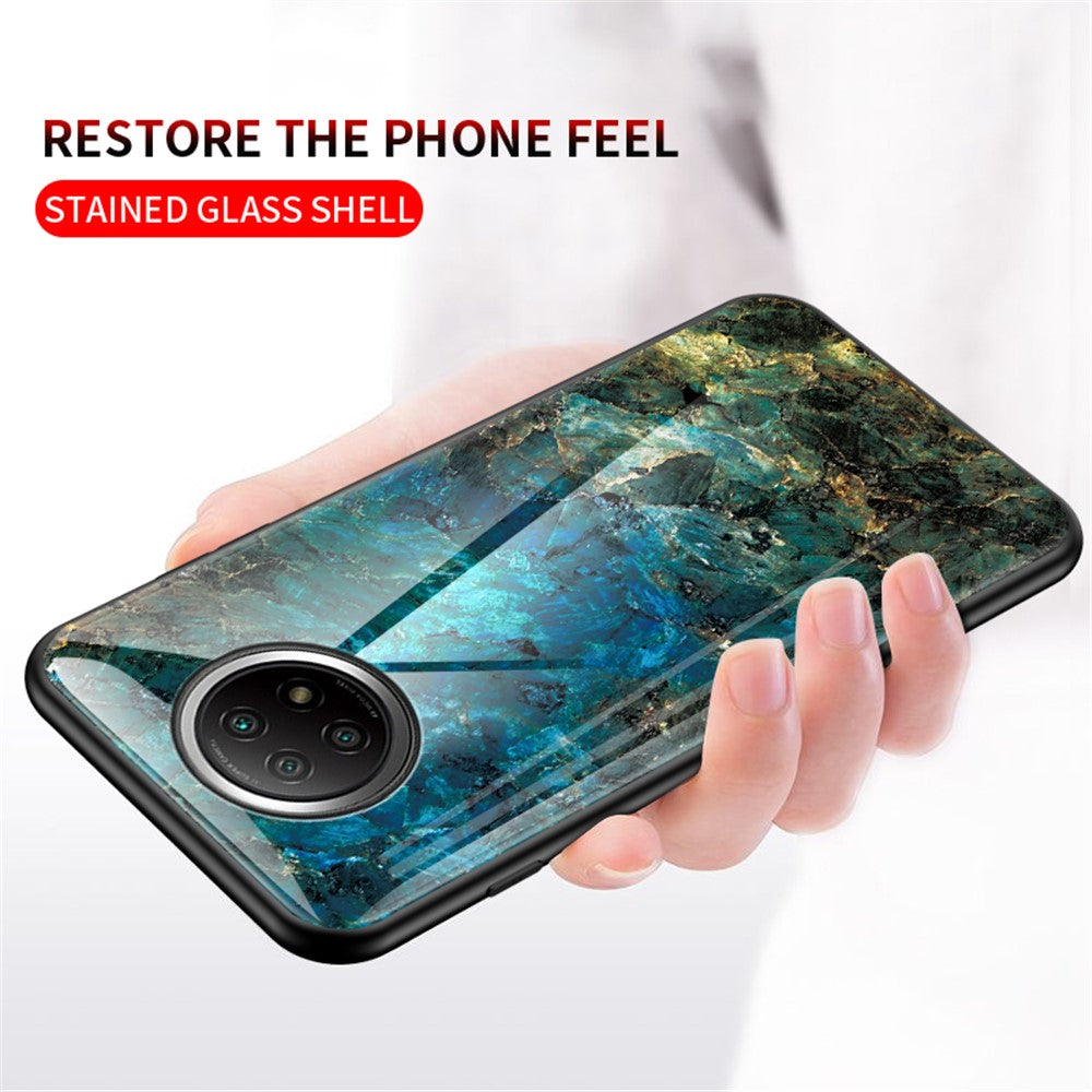 Drop-proof Wear and Scratch Resistant Marbling Pattern Tempered Glass Cell Phone Cover for Xiaomi Redmi Note 9T 5G/Note 9 5G