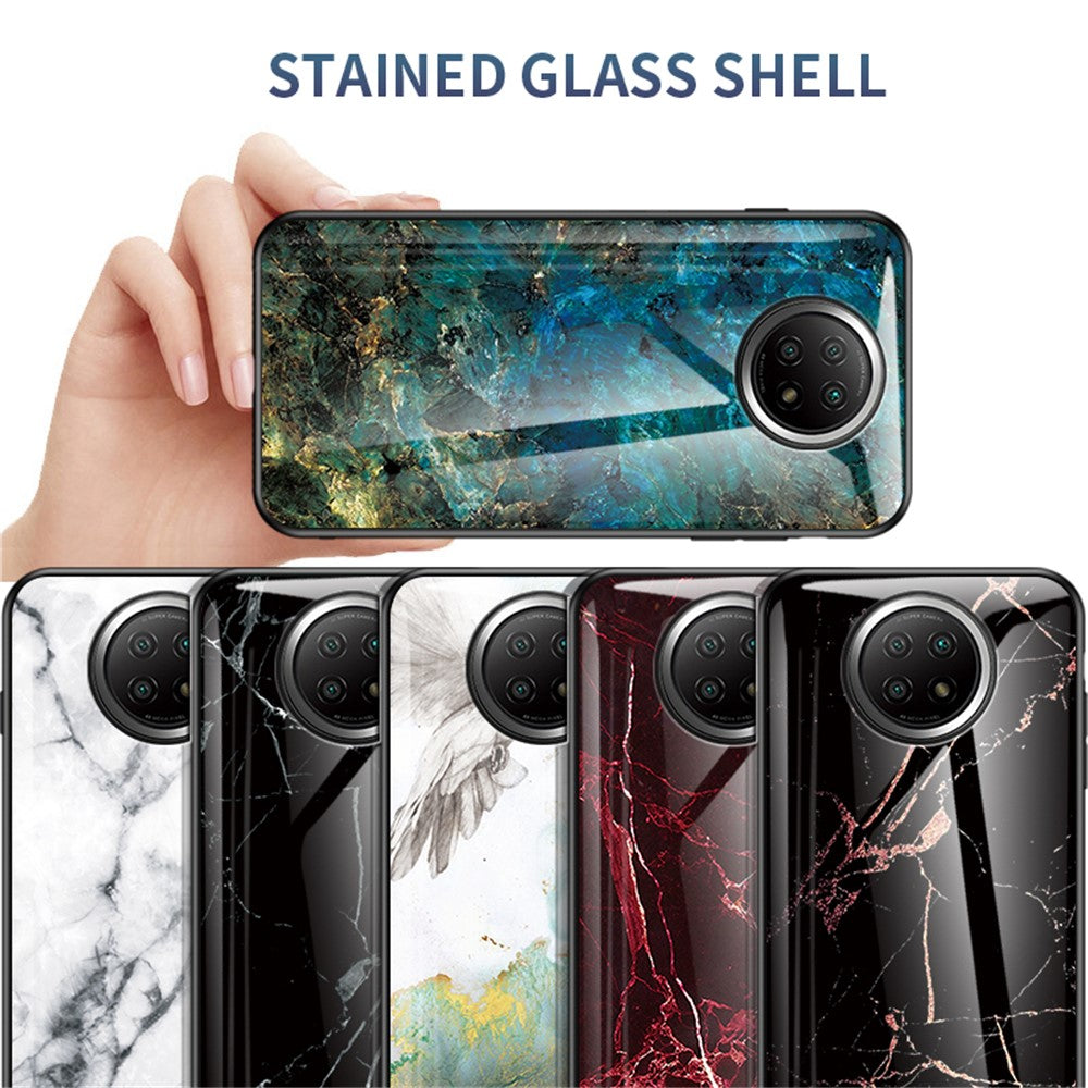 Drop-proof Wear and Scratch Resistant Marbling Pattern Tempered Glass Cell Phone Cover for Xiaomi Redmi Note 9T 5G/Note 9 5G