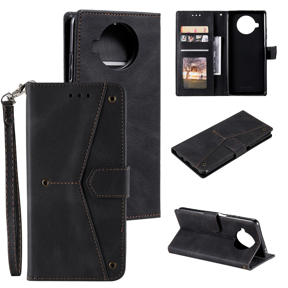 Skin-Feeling Splicing Leather Phone Protective Cover with Rivet Decor for Xiaomi Mi 10T Lite 5G