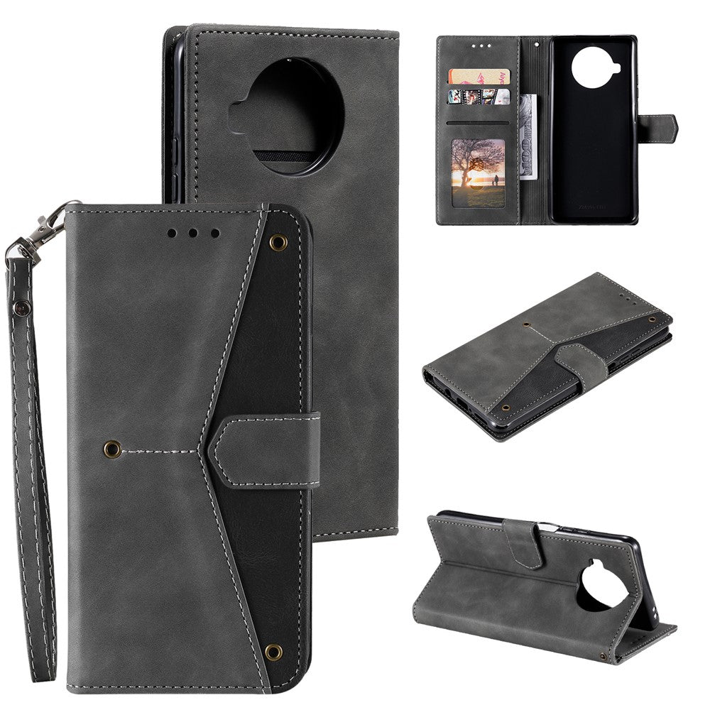 Skin-Feeling Splicing Leather Phone Protective Cover with Rivet Decor for Xiaomi Mi 10T Lite 5G