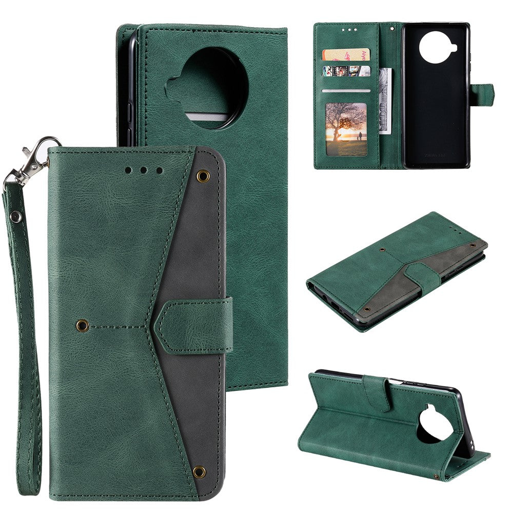 Skin-Feeling Splicing Leather Phone Protective Cover with Rivet Decor for Xiaomi Mi 10T Lite 5G