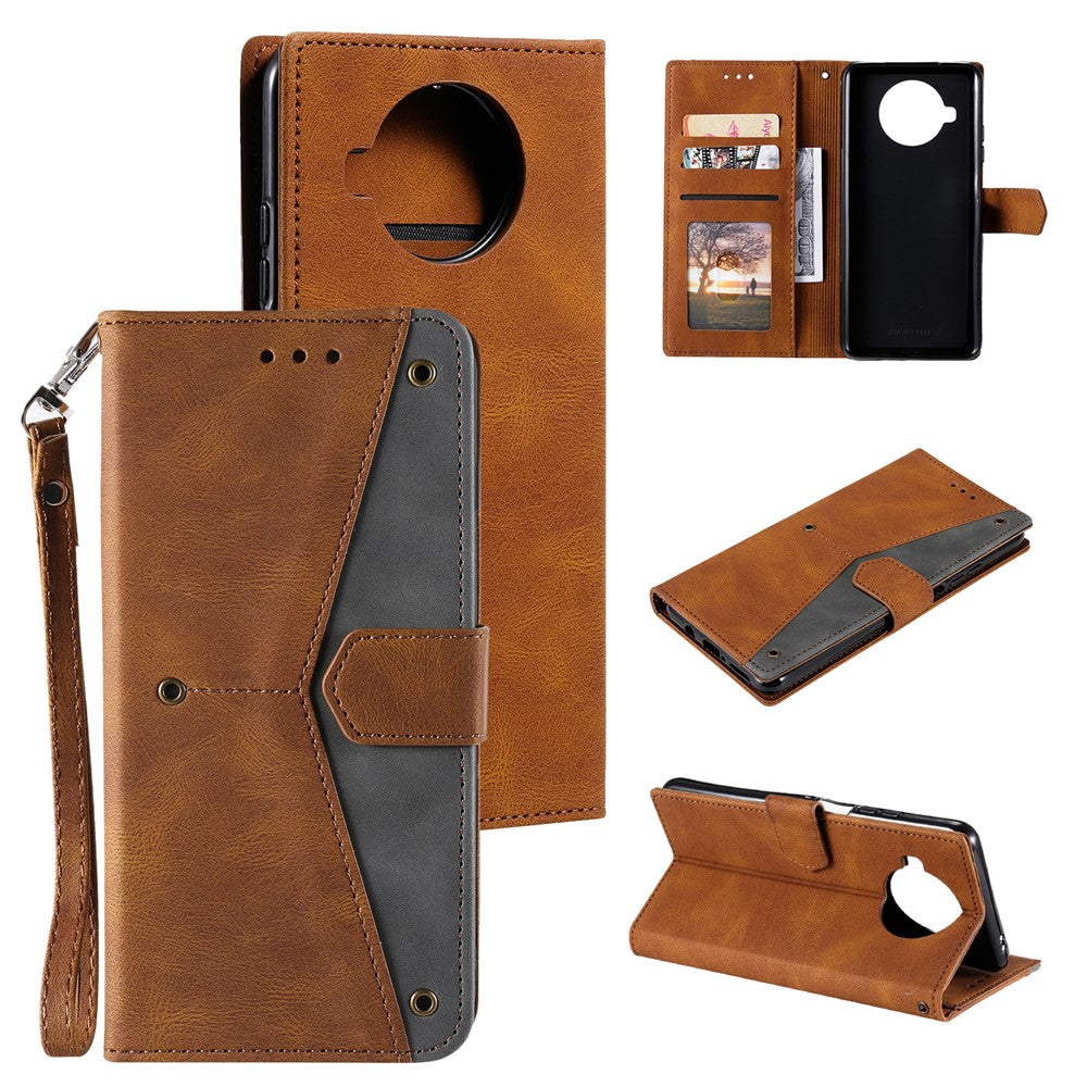 Skin-Feeling Splicing Leather Phone Protective Cover with Rivet Decor for Xiaomi Mi 10T Lite 5G