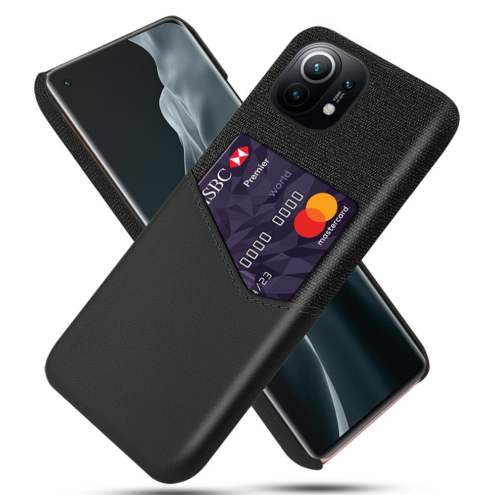 With Cloth + PU Leather Coated PC Back Cover with Back Card Holder Design for Xiaomi Mi 11