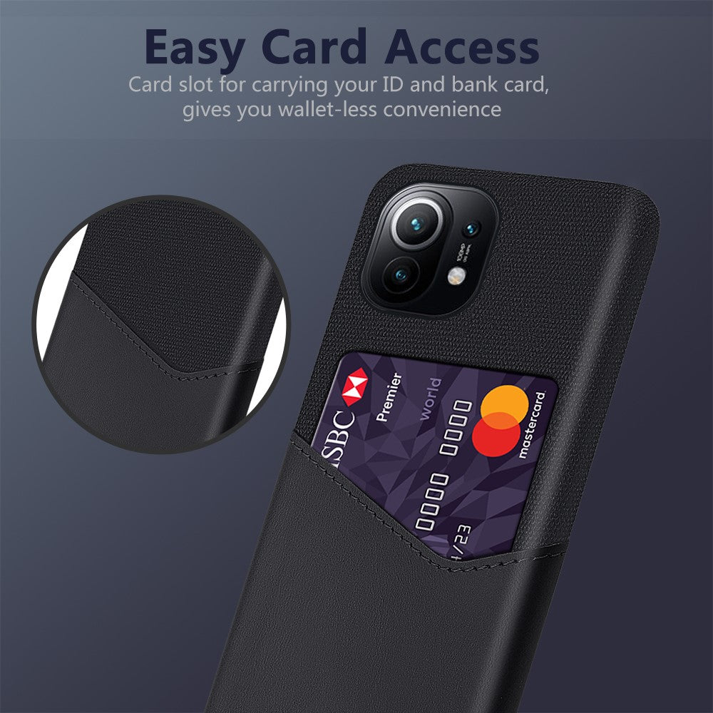 With Cloth + PU Leather Coated PC Back Cover with Back Card Holder Design for Xiaomi Mi 11