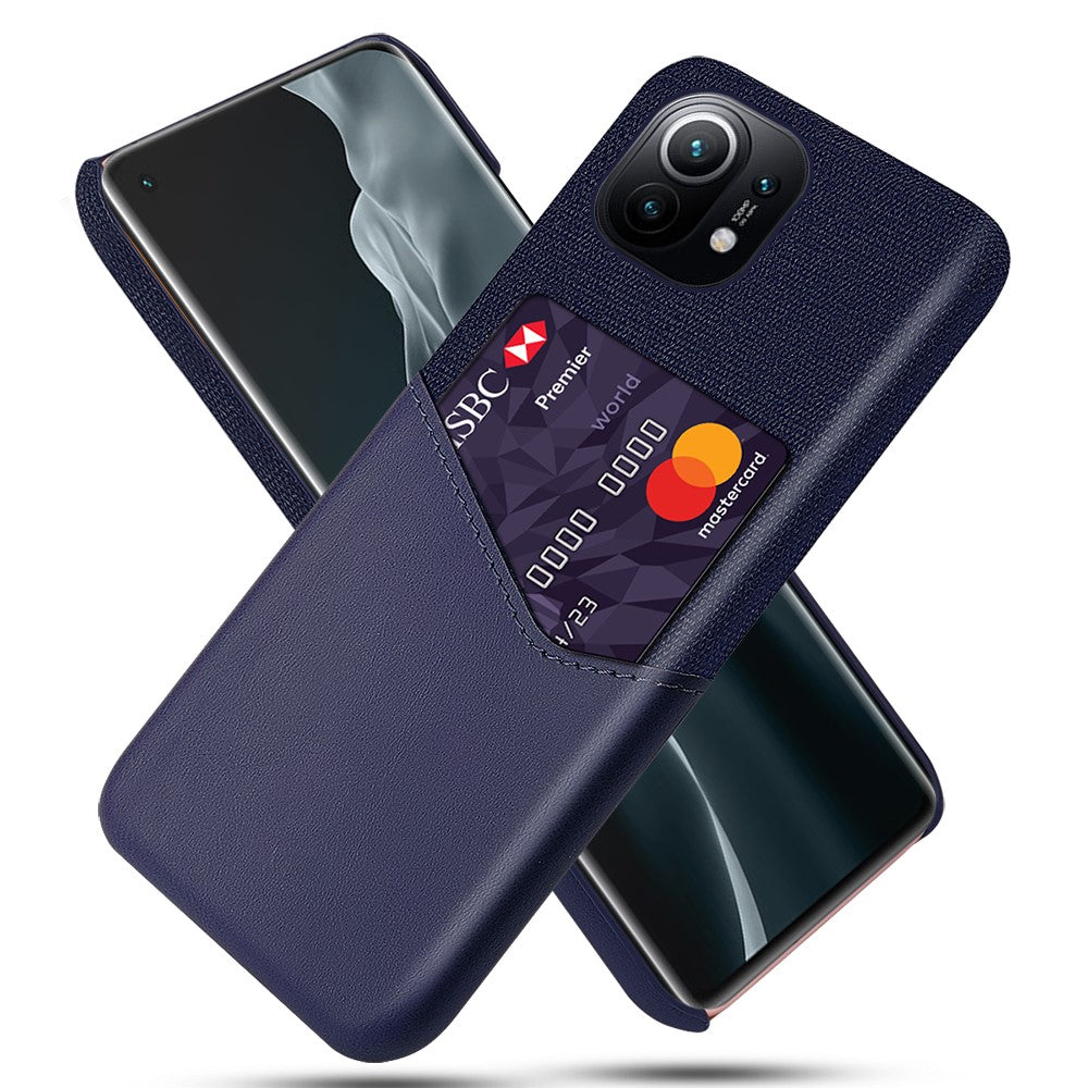 With Cloth + PU Leather Coated PC Back Cover with Back Card Holder Design for Xiaomi Mi 11