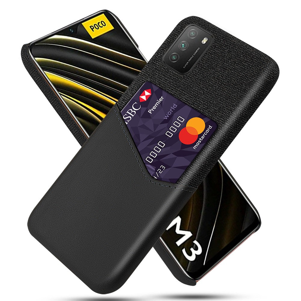 Cloth Texture Leather Coated Hard PC Back Cover with Card Holder for Xiaomi Poco M3 / Redmi 9T / 9 Power / Note 9 4G (Qualcomm Snapdragon 662)