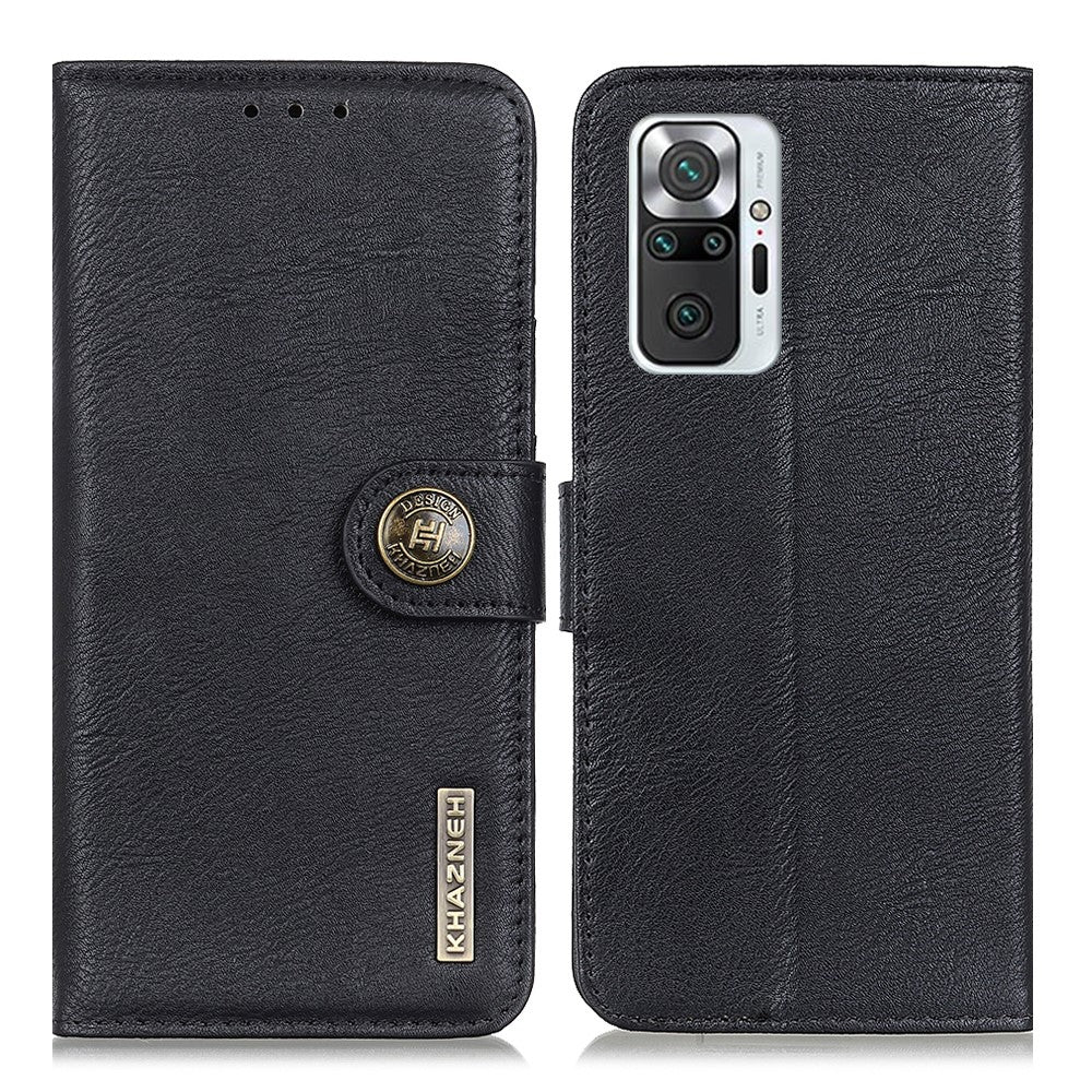 KHAZNEH Magnetic Buckle Design Wallet PU Leather Phone Stand Shell Case for Xiaomi Redmi Note 10 Pro
