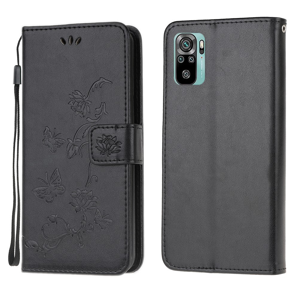 Imprint Butterfly Flower Leather Wallet Stand Phone Cover for Xiaomi Poco M5s 4G / Redmi Note 10 4G / Note 10S 4G