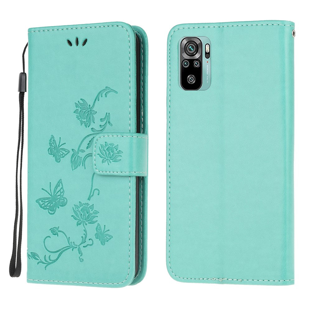 Imprint Butterfly Flower Leather Wallet Stand Phone Cover for Xiaomi Poco M5s 4G / Redmi Note 10 4G / Note 10S 4G