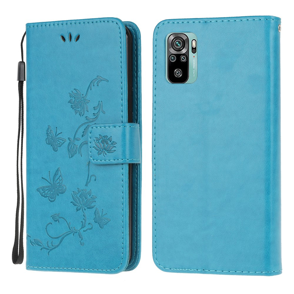 Læderetui med sommerfuglemønster og stativ til Xiaomi Poco M5s 4G / Redmi Note 10 4G / Note 10S 4G