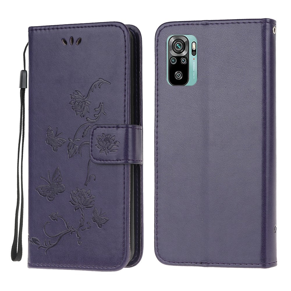 Imprint Butterfly Flower Leather Wallet Stand Phone Cover for Xiaomi Poco M5s 4G / Redmi Note 10 4G / Note 10S 4G