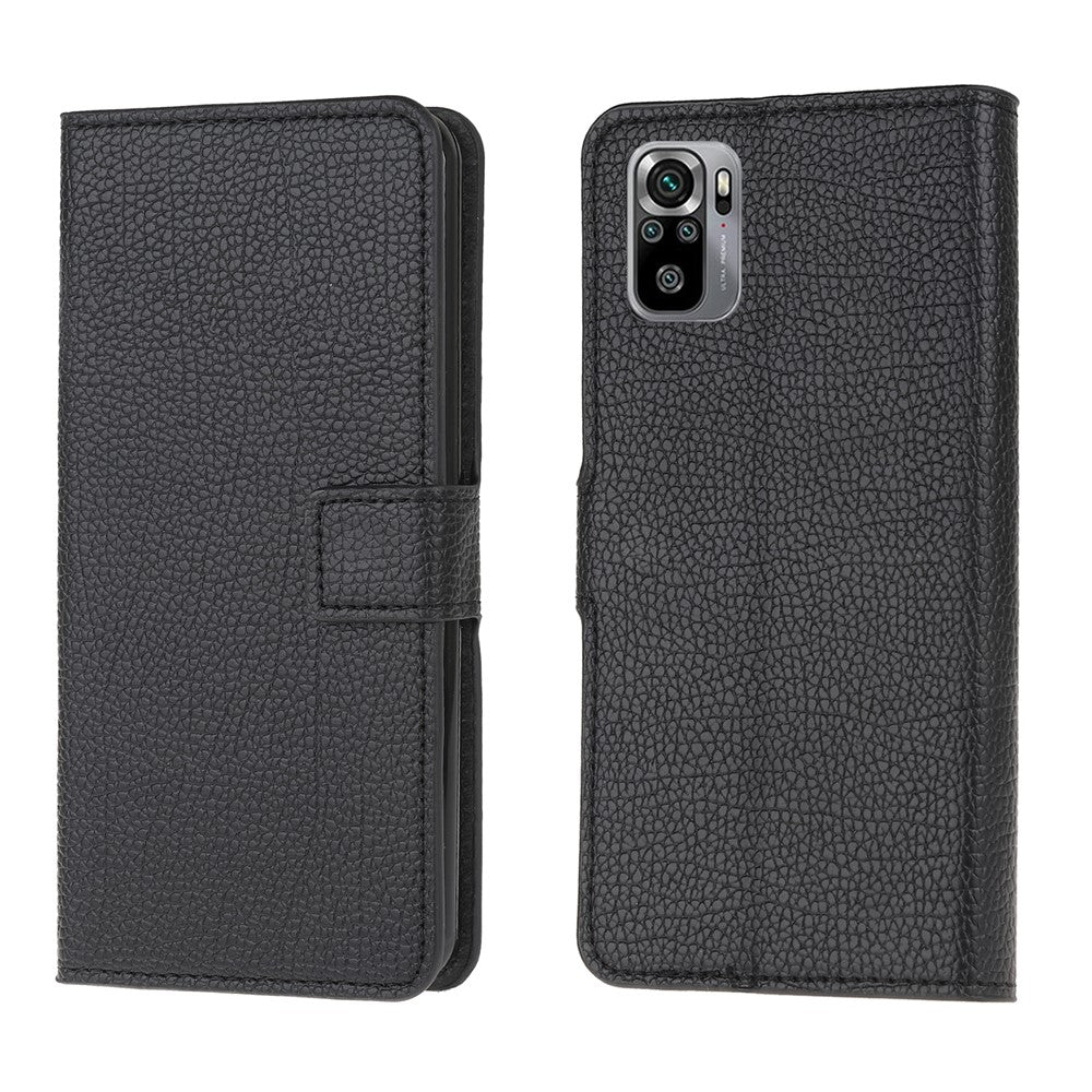 Litchi Texture Wallet Stand Leather Shell Cover for Xiaomi Poco M5s 4G / Redmi Note 10 4G / Note 10S 4G