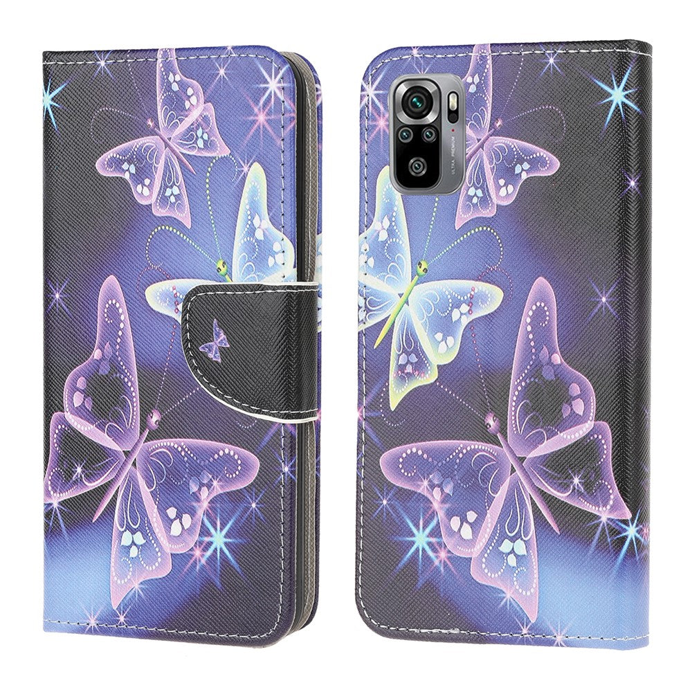 Pattern Printing Cross Texture Leather Wallet Stand Case Shell for Xiaomi Poco M5s 4G / Redmi Note 10 4G / Note 10S 4G
