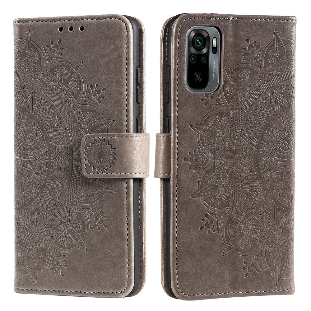 Imprinted Mandala Flower Wallet Leather Case with Strap for Xiaomi Poco M5s 4G / Redmi Note 10 4G / Note 10S 4G