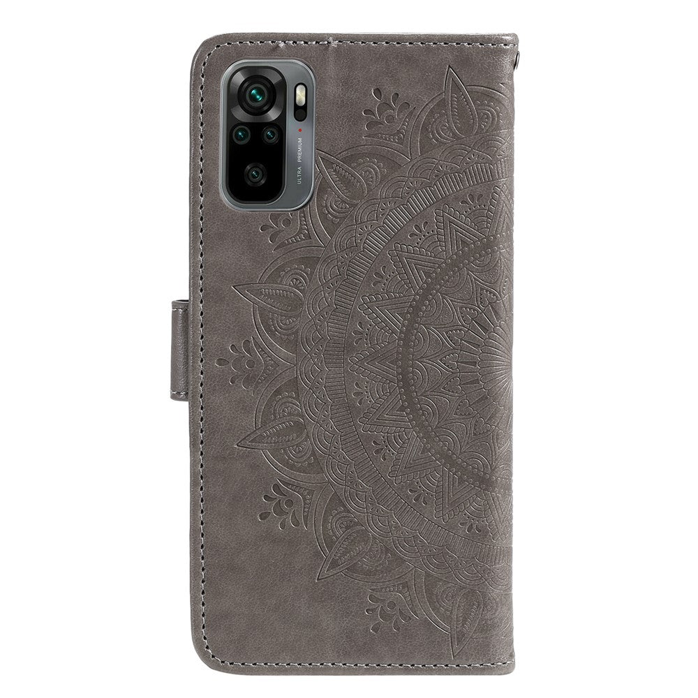 Imprinted Mandala Flower Wallet Leather Case with Strap for Xiaomi Poco M5s 4G / Redmi Note 10 4G / Note 10S 4G