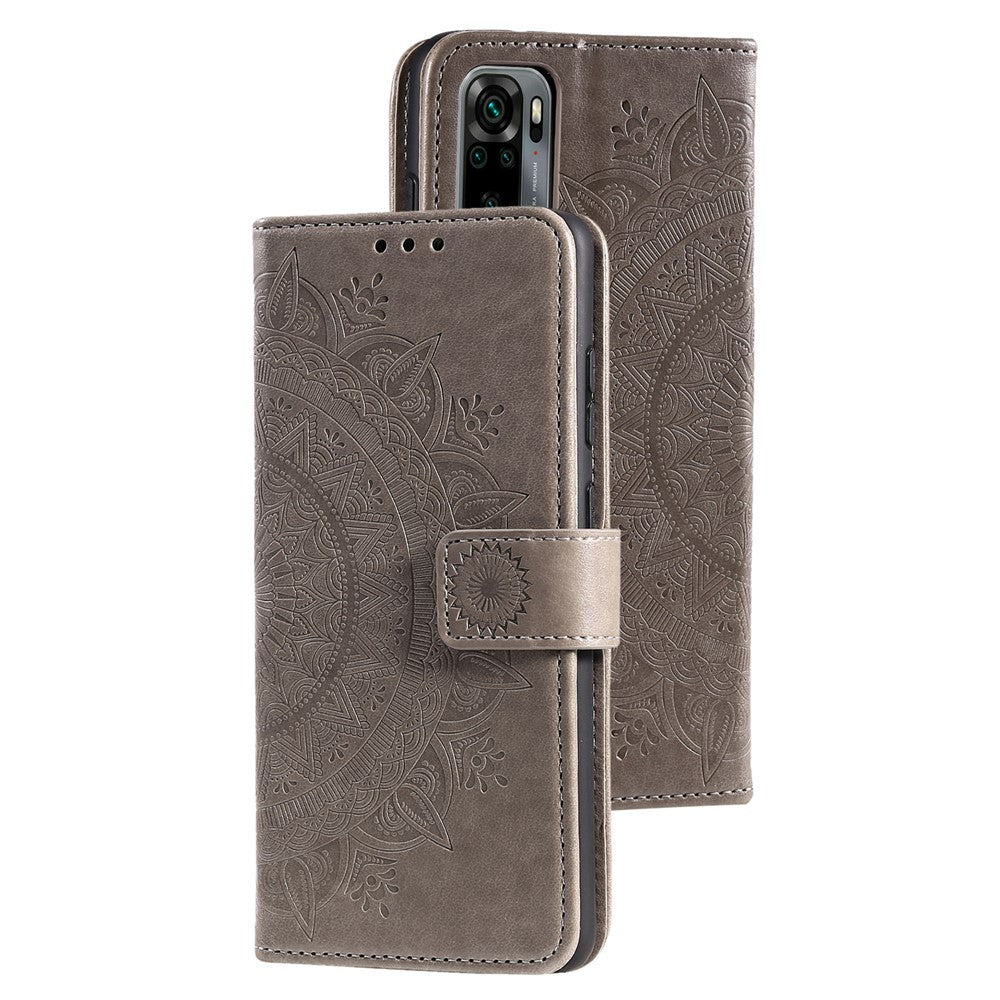 Imprinted Mandala Flower Wallet Leather Case with Strap for Xiaomi Poco M5s 4G / Redmi Note 10 4G / Note 10S 4G