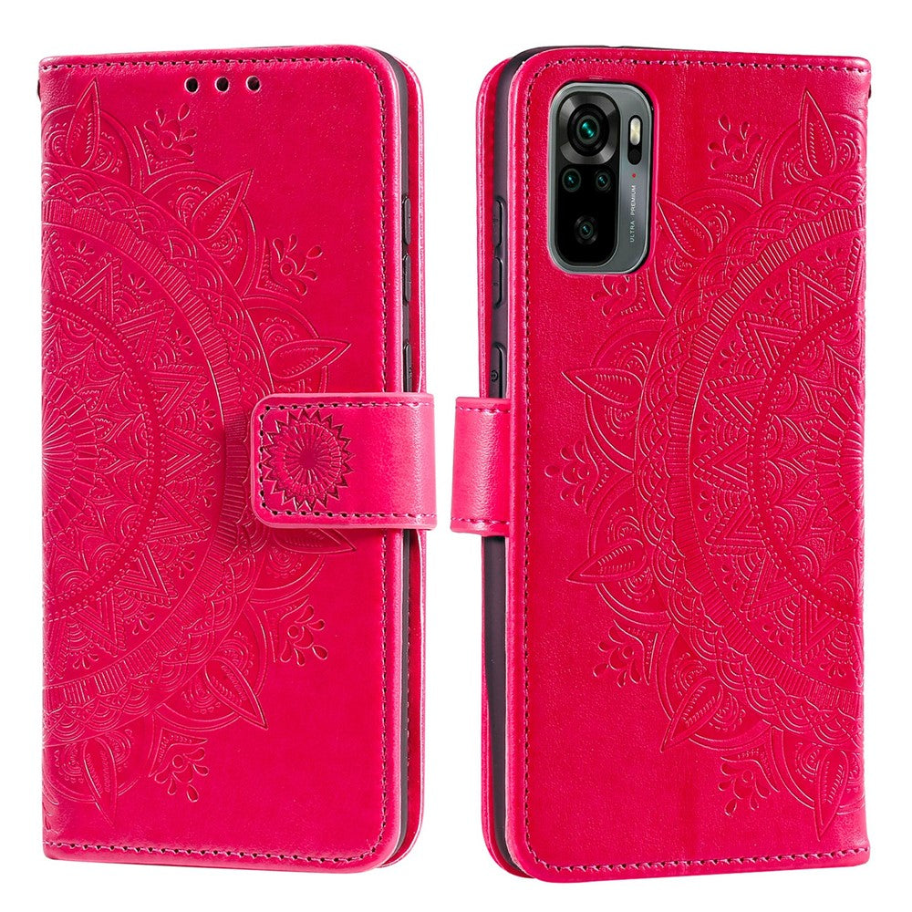 Imprinted Mandala Flower Wallet Leather Case with Strap for Xiaomi Poco M5s 4G / Redmi Note 10 4G / Note 10S 4G