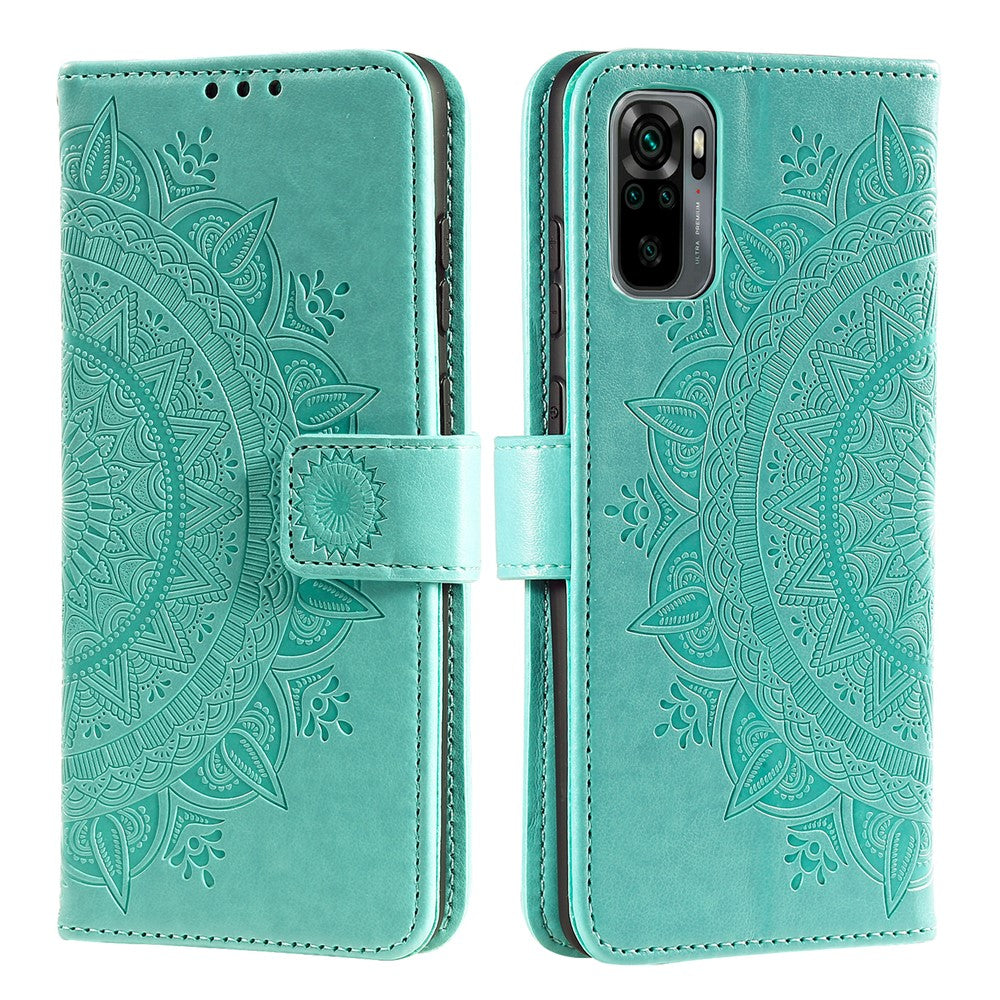 Imprinted Mandala Flower Wallet Leather Case with Strap for Xiaomi Poco M5s 4G / Redmi Note 10 4G / Note 10S 4G