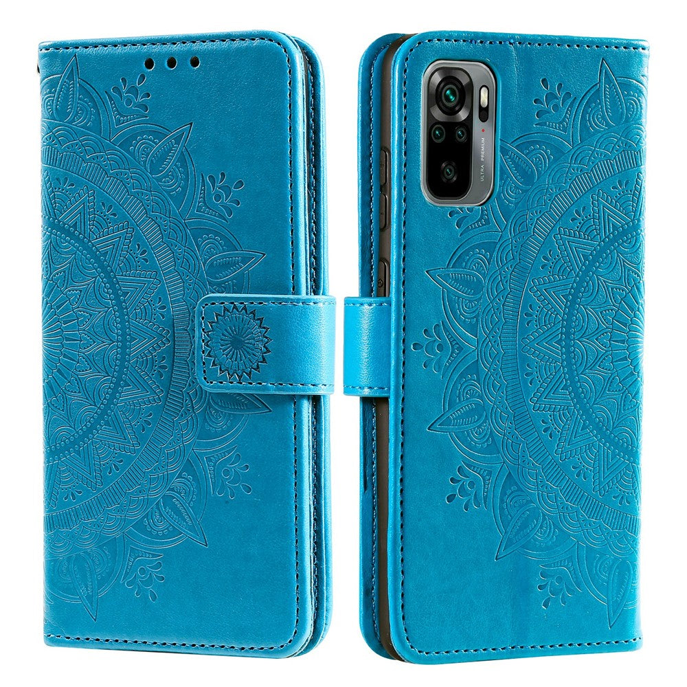 Imprinted Mandala Flower Wallet Leather Case with Strap for Xiaomi Poco M5s 4G / Redmi Note 10 4G / Note 10S 4G