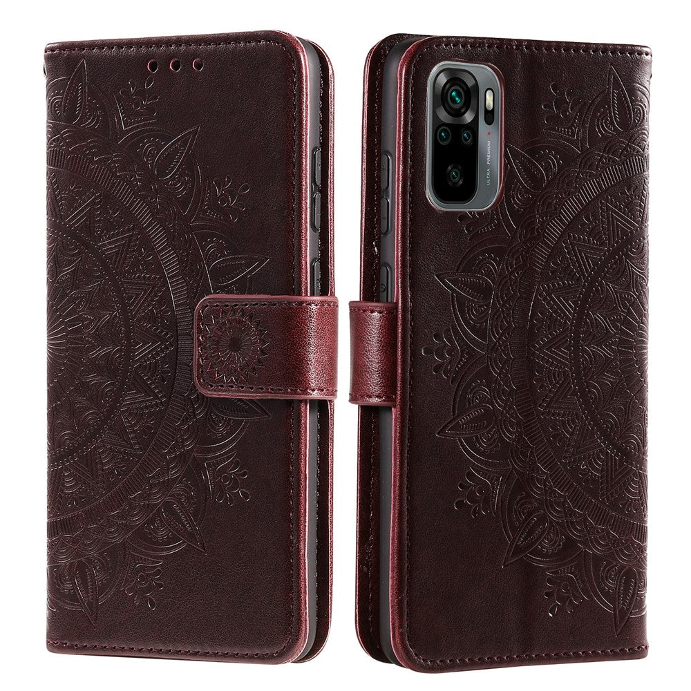 Imprinted Mandala Flower Wallet Leather Case with Strap for Xiaomi Poco M5s 4G / Redmi Note 10 4G / Note 10S 4G
