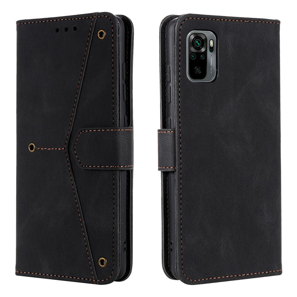 Rivet Decor Skin-Feeling Splicing Leather Wallet Phone Protective Cover for Xiaomi Poco M5s 4G / Redmi Note 10 4G / Note 10S 4G