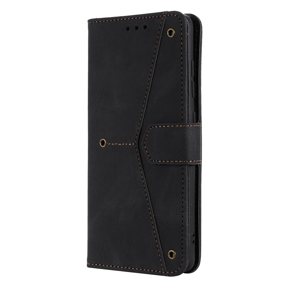Rivet Decor Skin-Feeling Splicing Leather Wallet Phone Protective Cover for Xiaomi Poco M5s 4G / Redmi Note 10 4G / Note 10S 4G