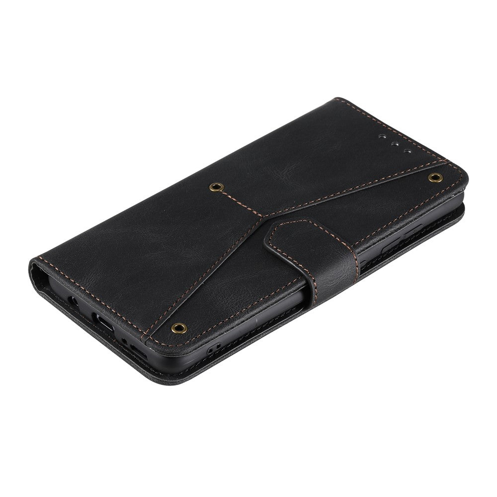 Rivet Decor Skin-Feeling Splicing Leather Wallet Phone Protective Cover for Xiaomi Poco M5s 4G / Redmi Note 10 4G / Note 10S 4G