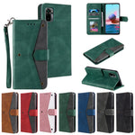 Rivet Decor Skin-Feeling Splicing Leather Wallet Phone Protective Cover for Xiaomi Poco M5s 4G / Redmi Note 10 4G / Note 10S 4G