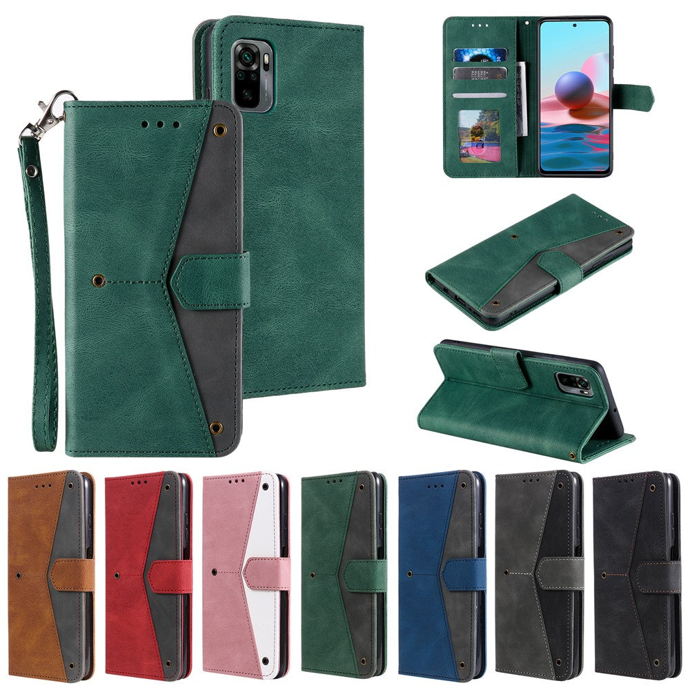 Rivet Decor Skin-Feeling Splicing Leather Wallet Phone Protective Cover for Xiaomi Poco M5s 4G / Redmi Note 10 4G / Note 10S 4G