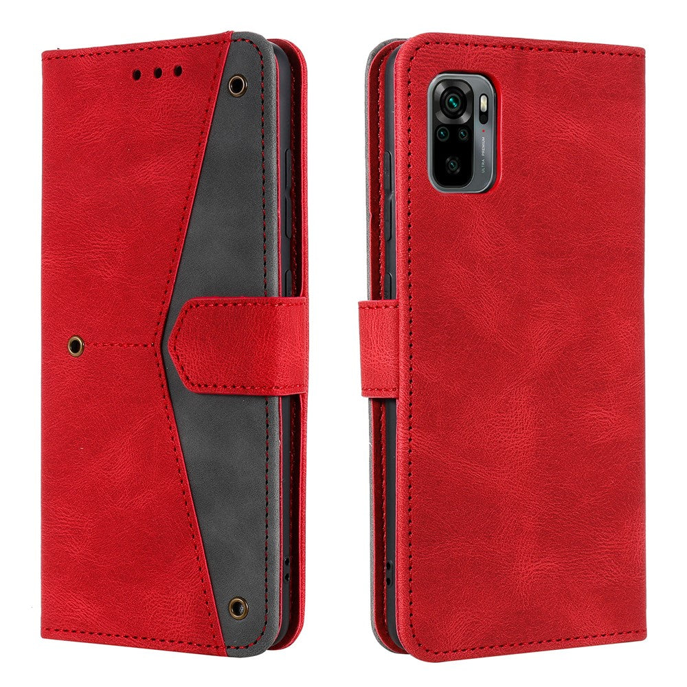 Rivet Decor Skin-Feeling Splicing Leather Wallet Phone Protective Cover for Xiaomi Poco M5s 4G / Redmi Note 10 4G / Note 10S 4G
