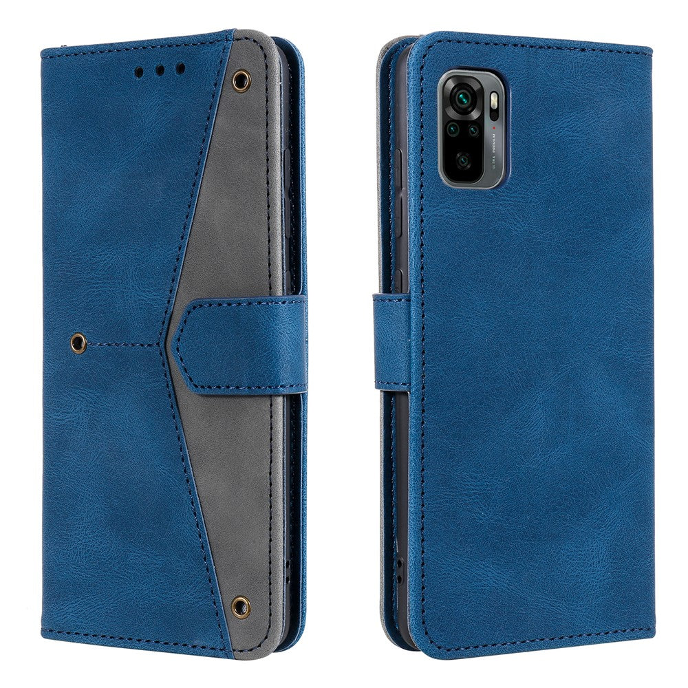 Rivet Decor Skin-Feeling Splicing Leather Wallet Phone Protective Cover for Xiaomi Poco M5s 4G / Redmi Note 10 4G / Note 10S 4G