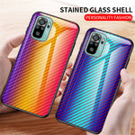 Carbon Fiber Texture Design Tempered Glass Phone Back Cover Case for Xiaomi Poco M5s 4G / Redmi Note 10 4G / Note 10S 4G Anti-Drop Protective Shell