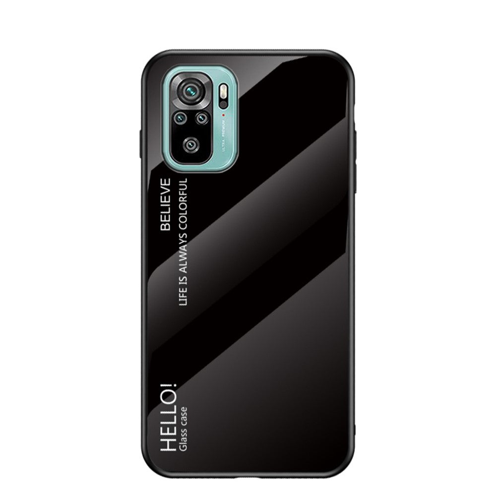 Anti-Scratch TPU Frame Color Gradient Design Tempered Glass Cell Phone Back Case for Xiaomi Poco M5s 4G / Redmi Note 10 4G / Note 10S 4G