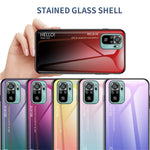 Anti-Scratch TPU Frame Color Gradient Design Tempered Glass Cell Phone Back Case for Xiaomi Poco M5s 4G / Redmi Note 10 4G / Note 10S 4G