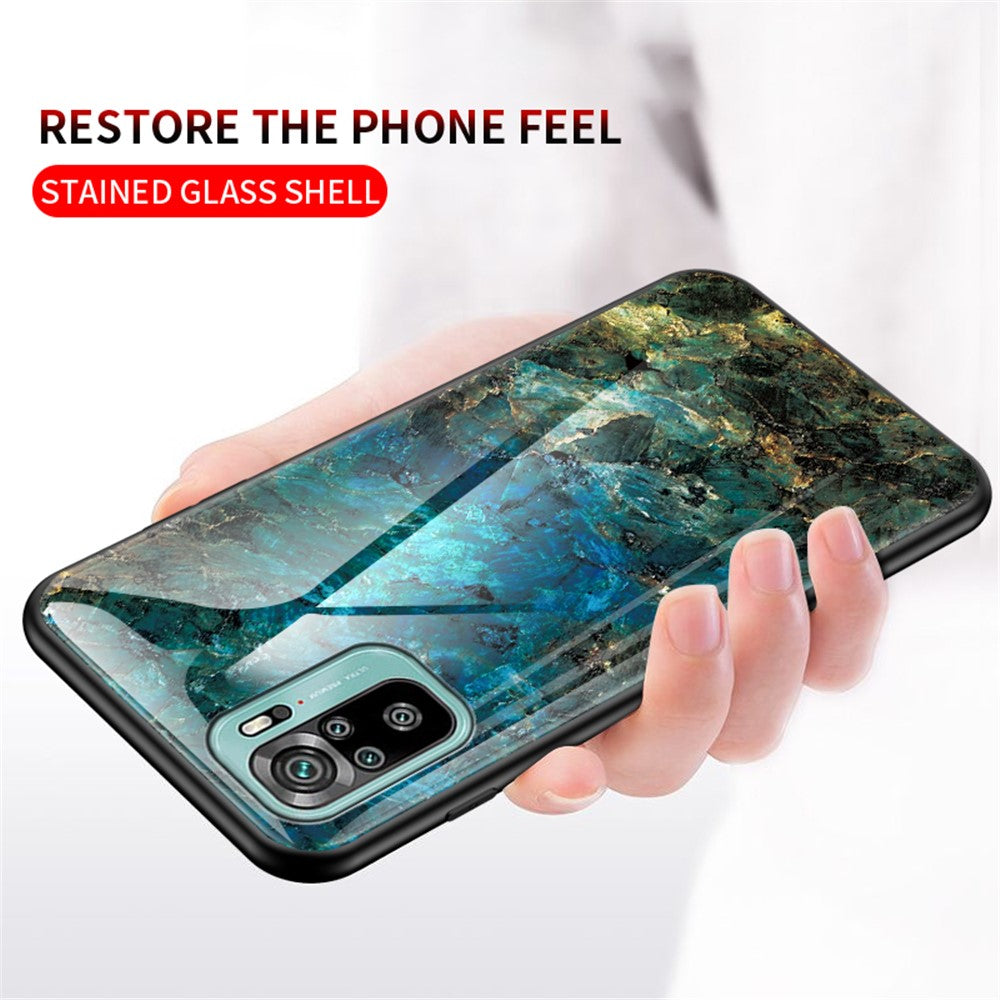 Marbling Pattern Design Anti-Scratch Tempered Glass Cell Phone Cover for Xiaomi Poco M5s 4G / Redmi Note 10 4G / Note 10S 4G