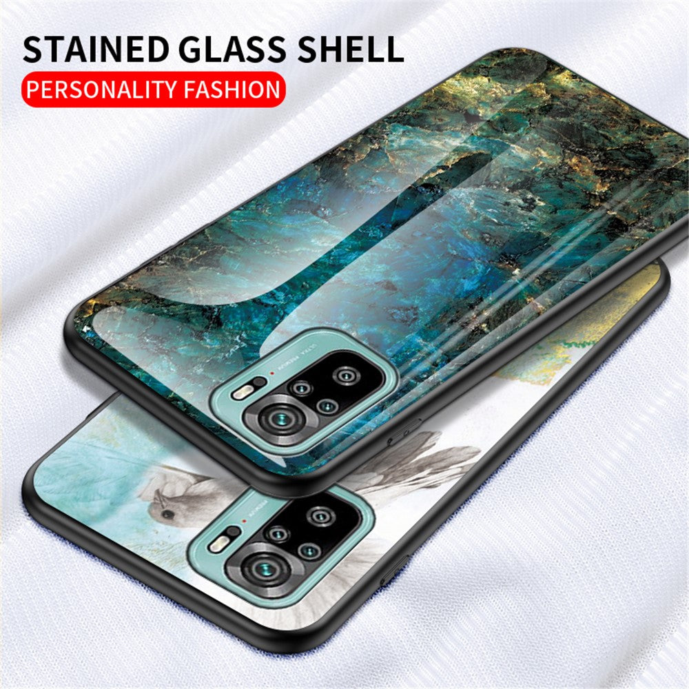 Marbling Pattern Design Anti-Scratch Tempered Glass Cell Phone Cover for Xiaomi Poco M5s 4G / Redmi Note 10 4G / Note 10S 4G