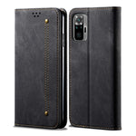 Jeans Cloth Texture Leisure Style Phone Shell Cover Wallet Stand for Xiaomi Poco M5s 4G / Redmi Note 10 4G / Note 10S 4G