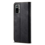 Jeans Cloth Texture Leisure Style Phone Shell Cover Wallet Stand for Xiaomi Poco M5s 4G / Redmi Note 10 4G / Note 10S 4G
